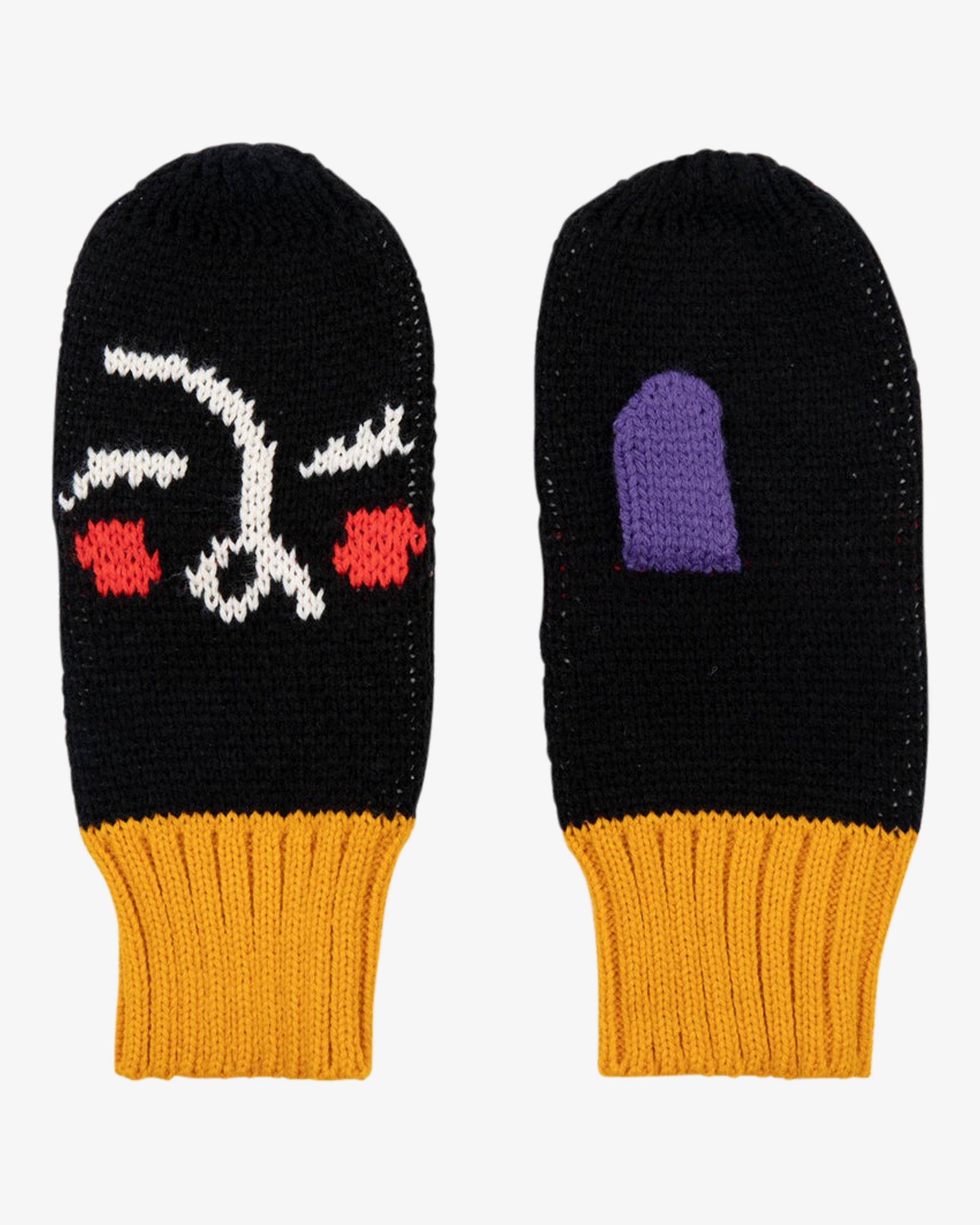 Mitten with faces in it