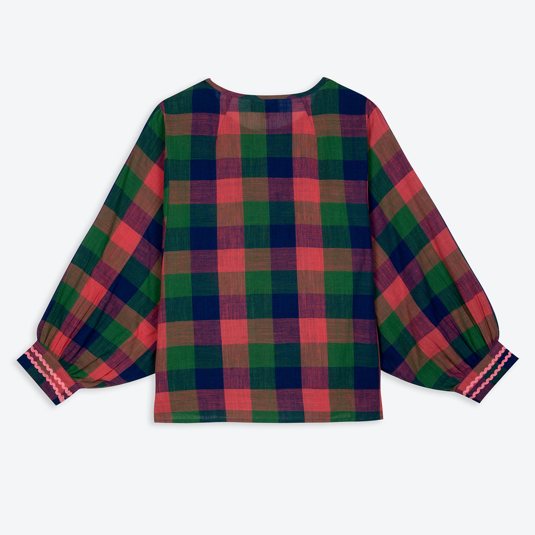 Lowie Madras Check Batwing Blouse