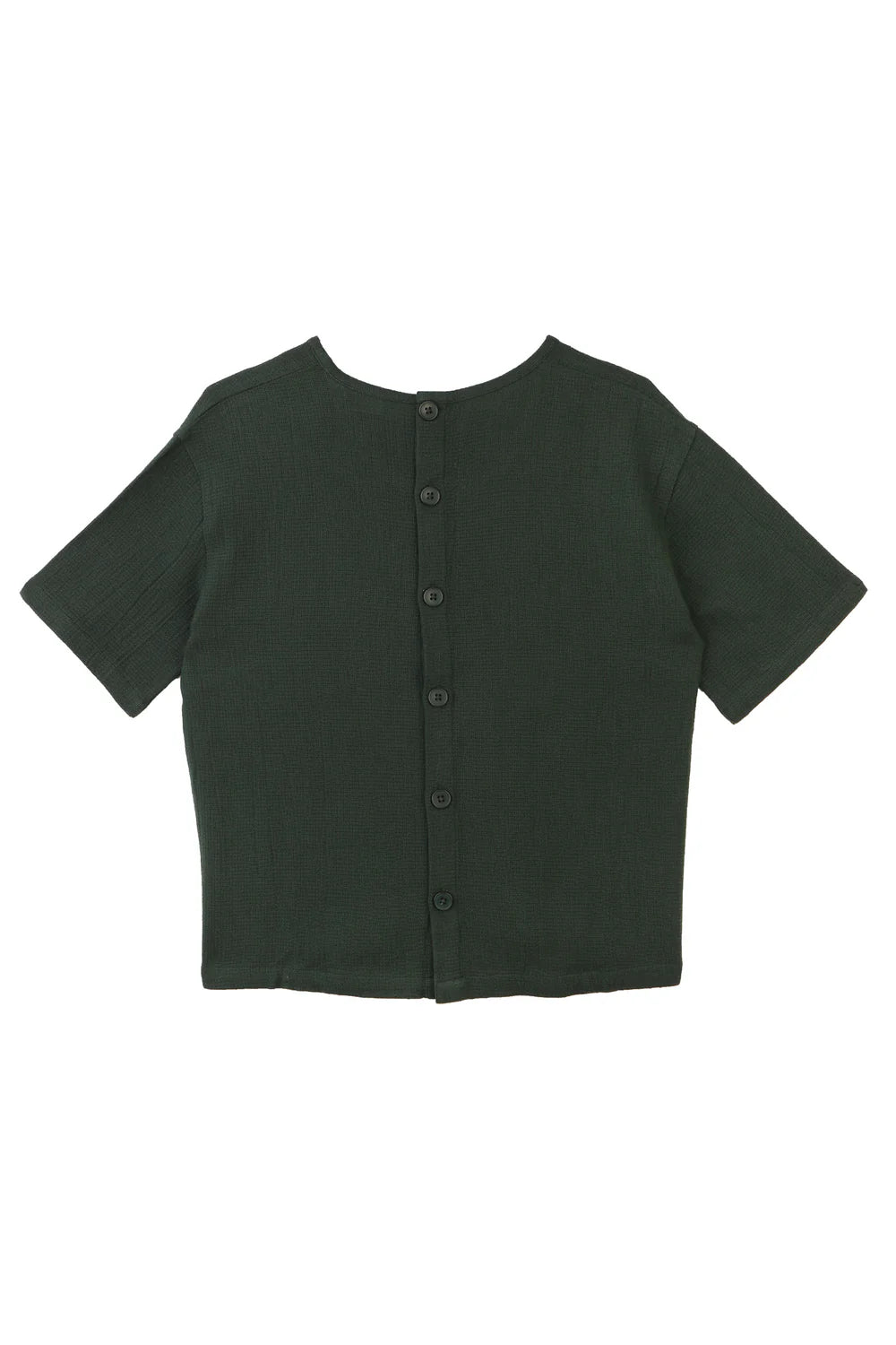 Green short-sleeve button-up shirt on a white background