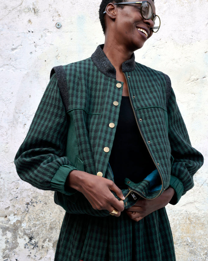 Lowie Green Check Bomber Jacket on Women