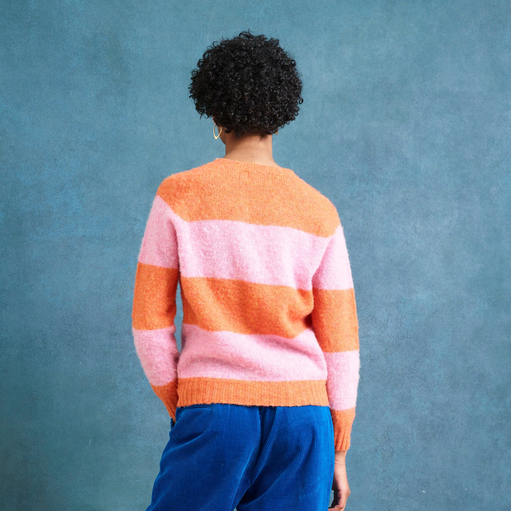 Lowie Brushed Stripe Jaffa & Pink Scottish Jumper
