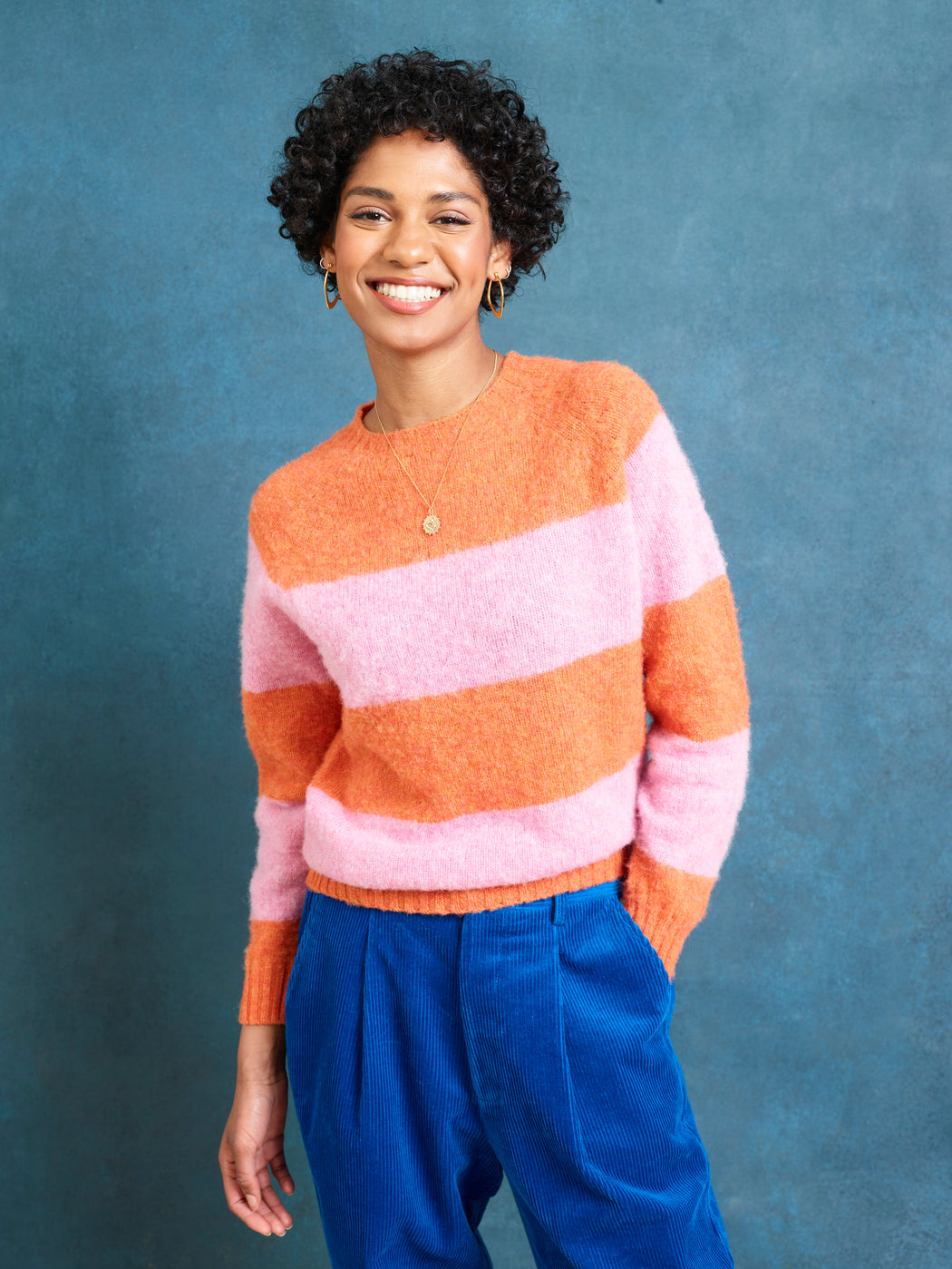 Lowie Brushed Stripe Jaffa & Pink Scottish Jumper