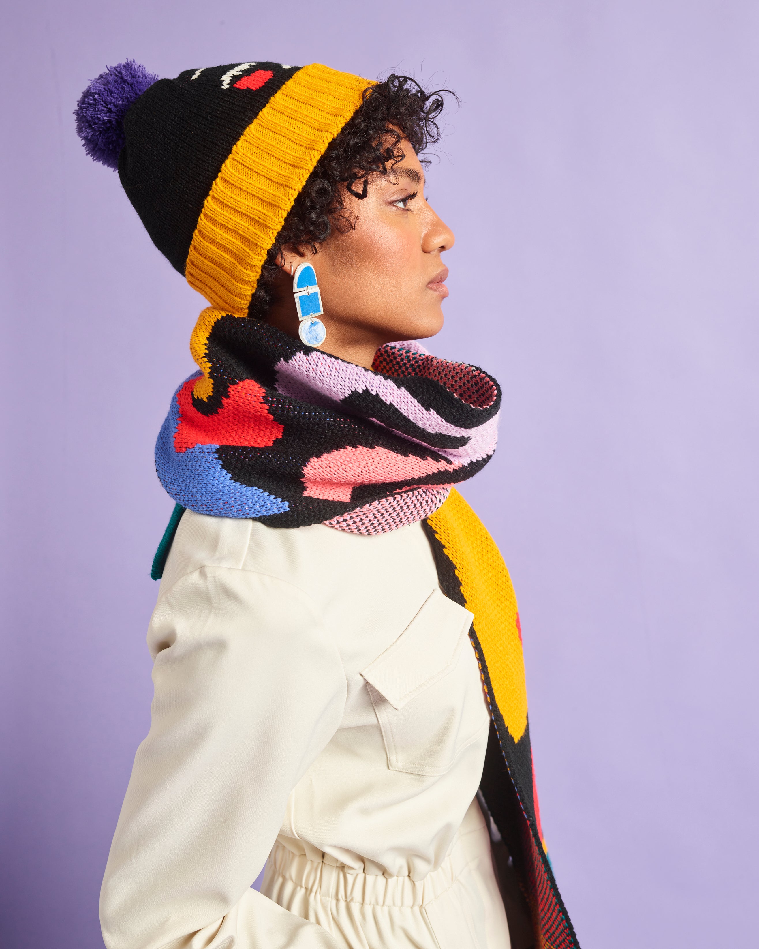 Miss Pompom Abstract Beanie