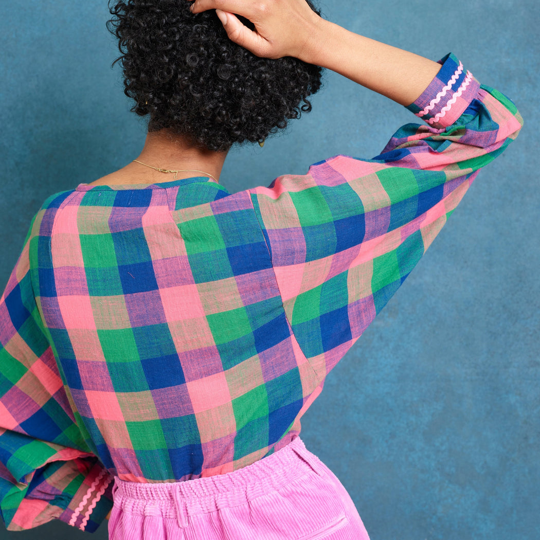 Lowie Madras Check Batwing Blouse