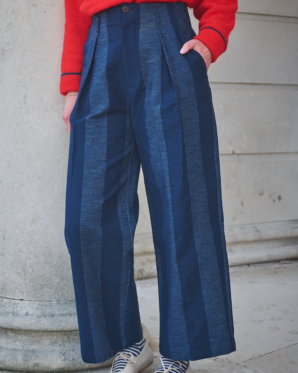 Lowie strip denim pleat trouser