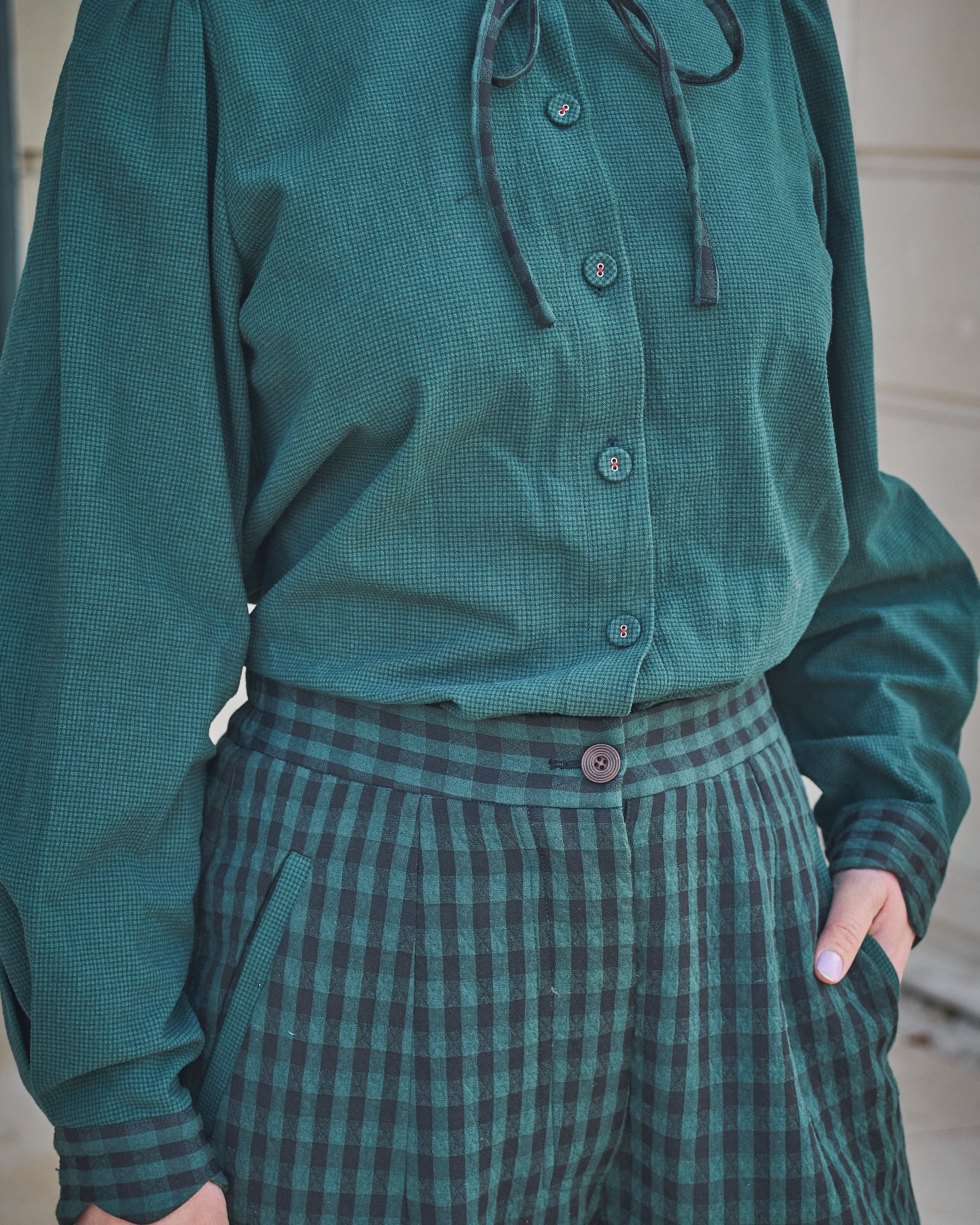 Lowie Green Check Scallop Collar Shirt