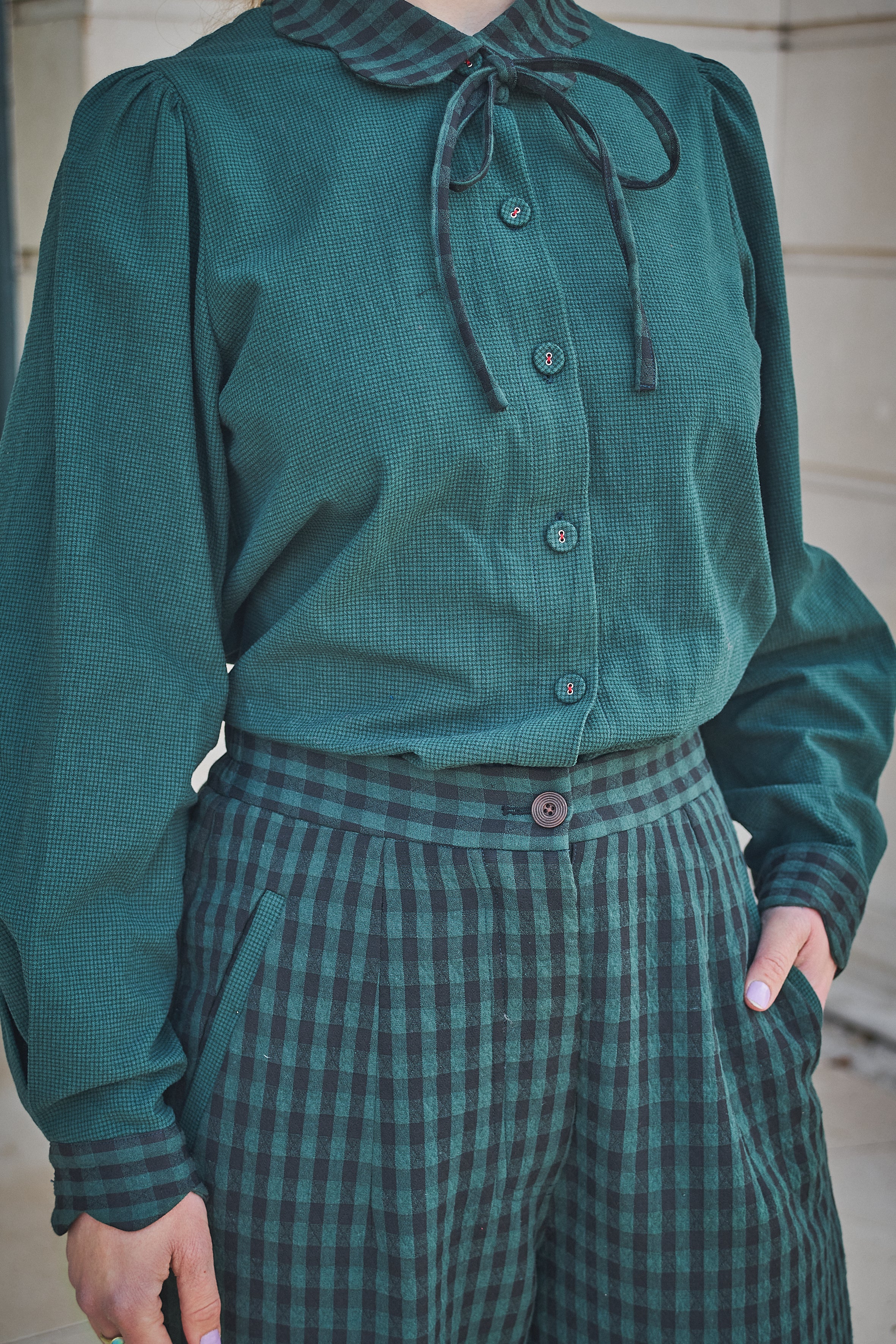 Lowie Green Check Scallop Collar Shirt
