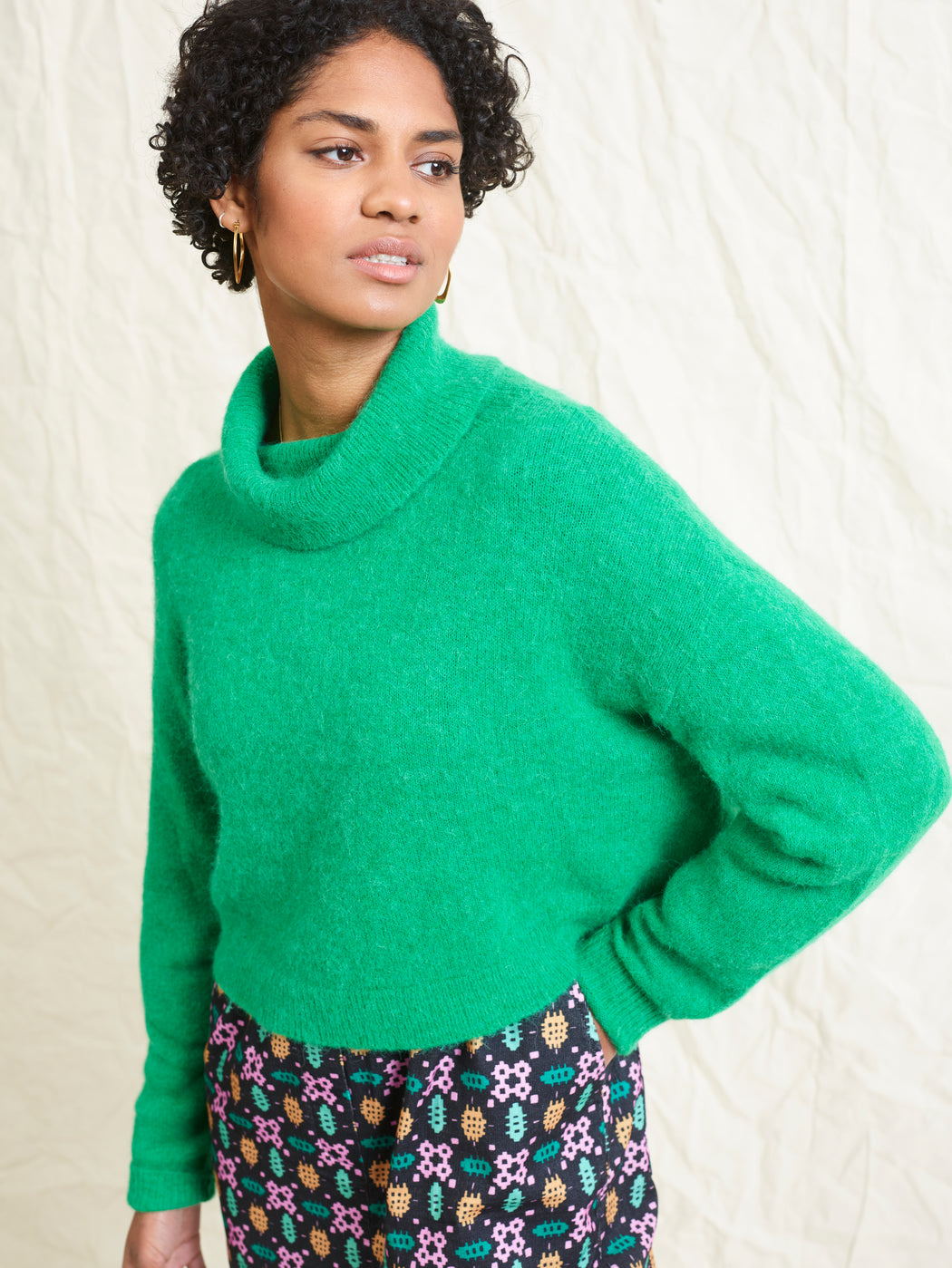 Lowie Green Alpaca Cropped Roll Neck