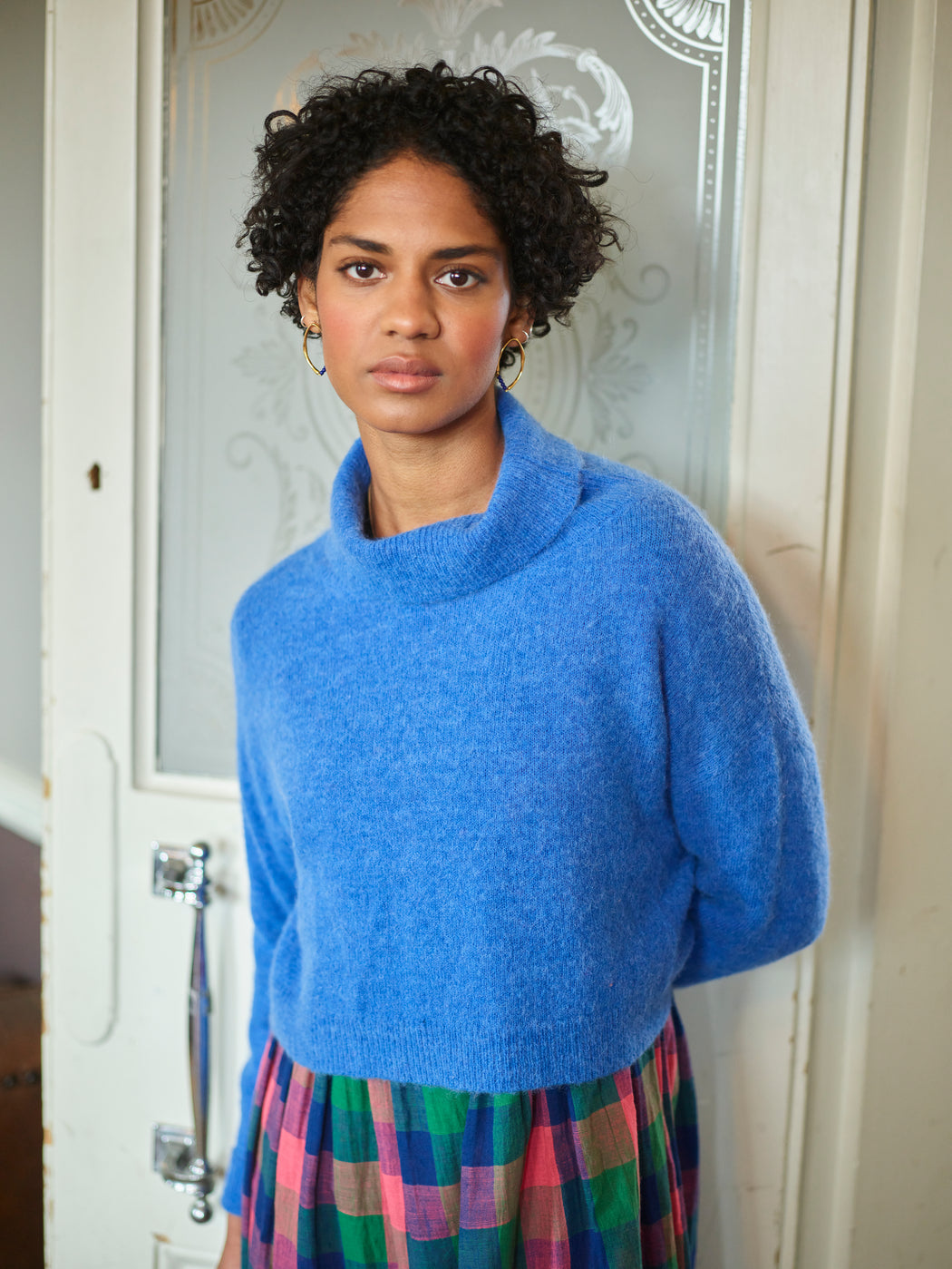 Lowie Blue Alpaca Cropped Roll Neck