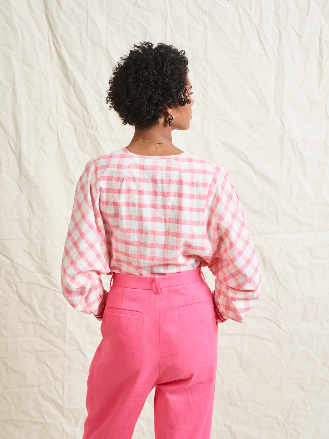 Lowie Pink Check Batwing Blouse