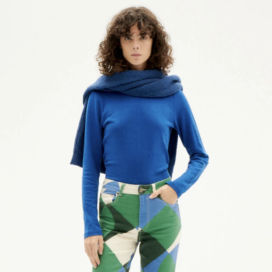 Thinking Mu Carolina Hemp Blue Long Sleeved Top