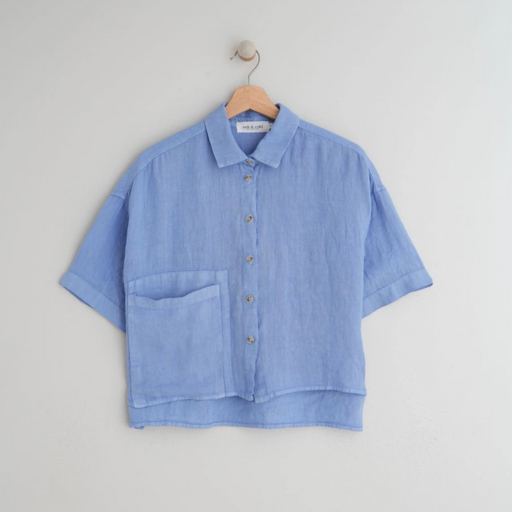 Indi & Cold Azul Camisa Linen Cropped Shirt