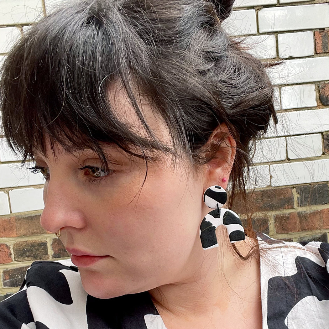 Miss Pompom Monochrome Giraffe Earrings