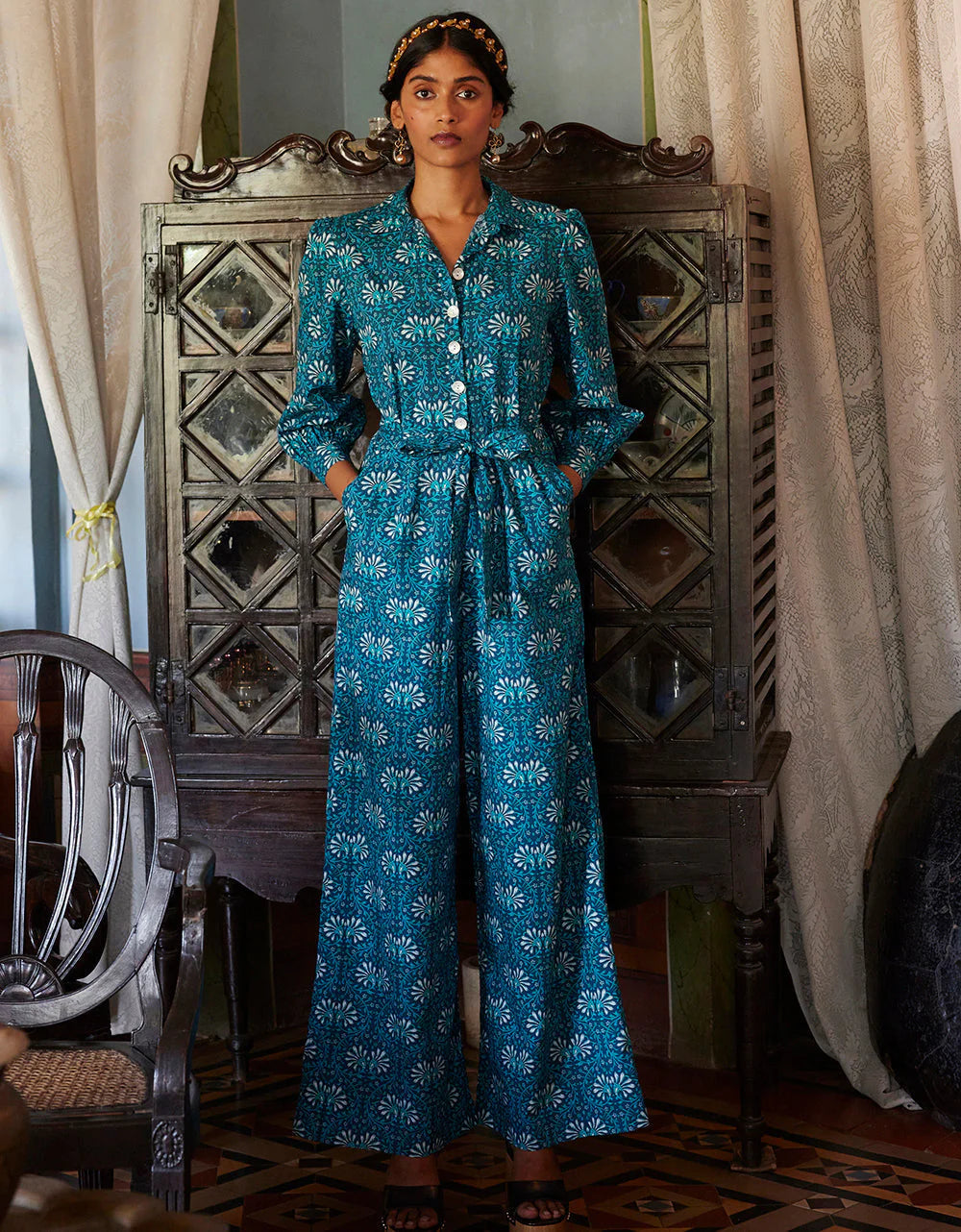 Pink City Prints Teal Vine Danni Jumpsuit