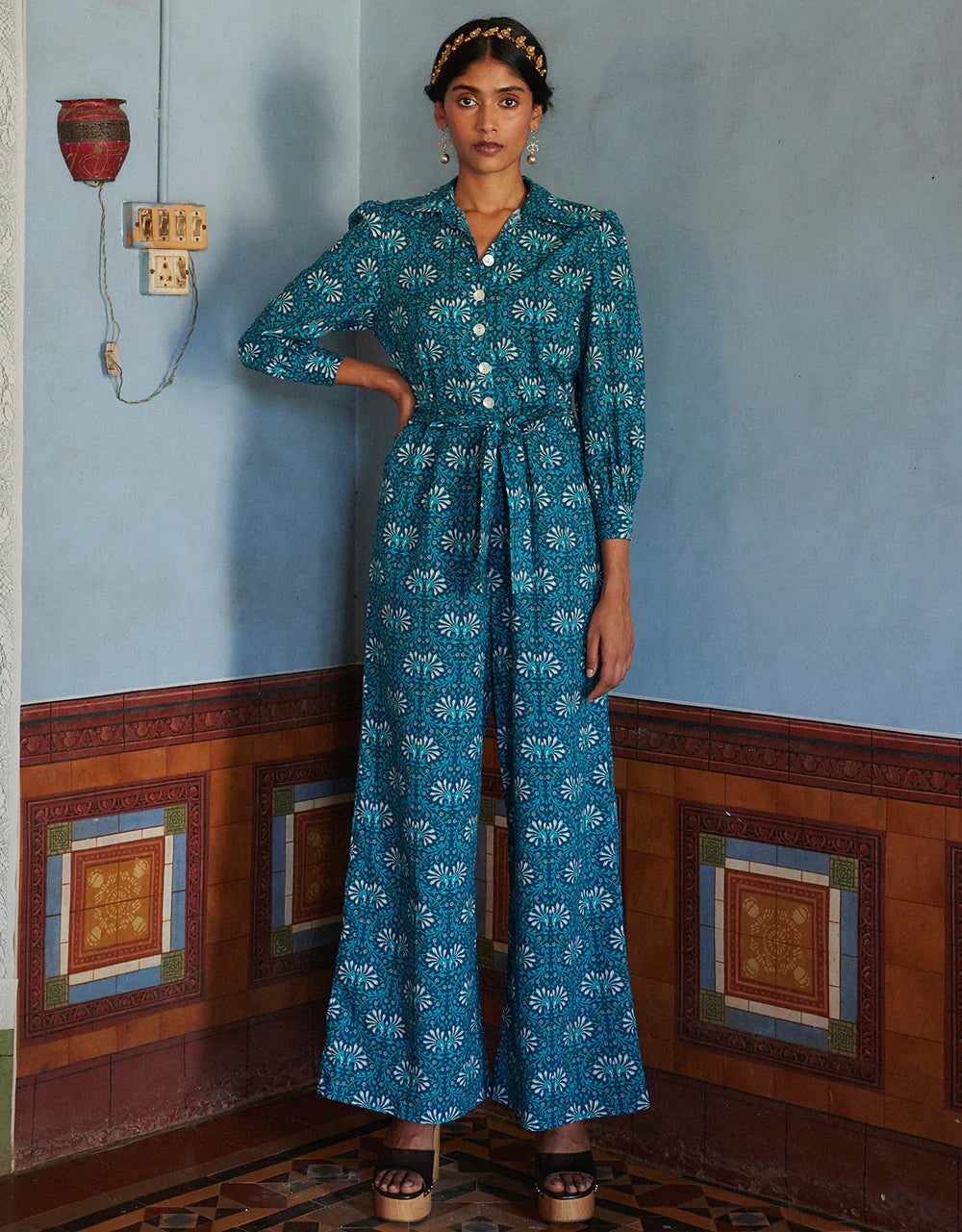 Pink City Prints Teal Vine Danni Jumpsuit
