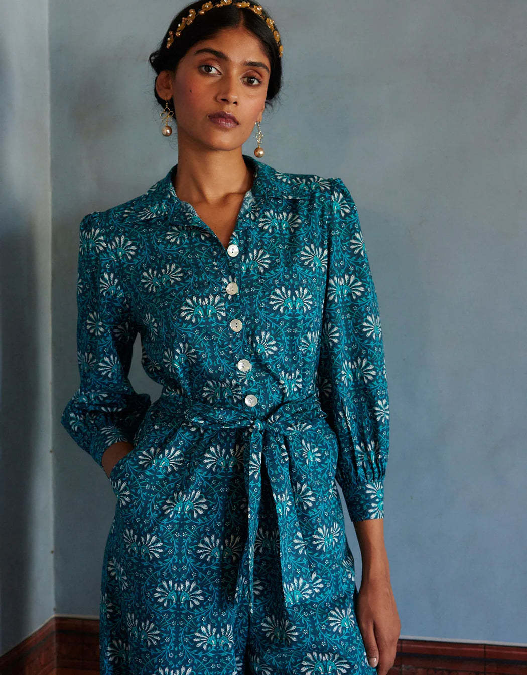 Pink City Prints Teal Vine Danni Jumpsuit