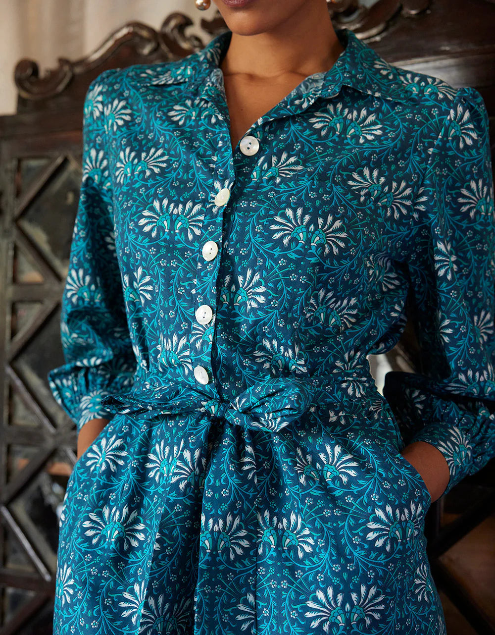Pink City Prints Teal Vine Danni Jumpsuit