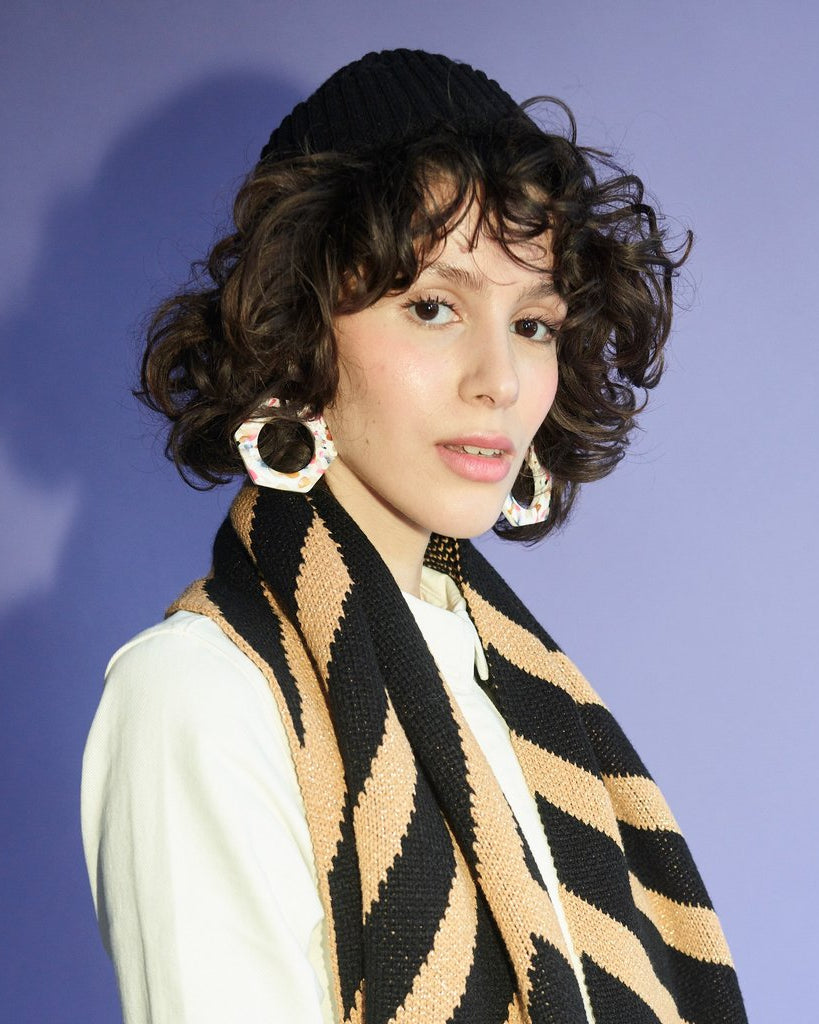 Miss Pompom Black Wool-Ribbed Beanie