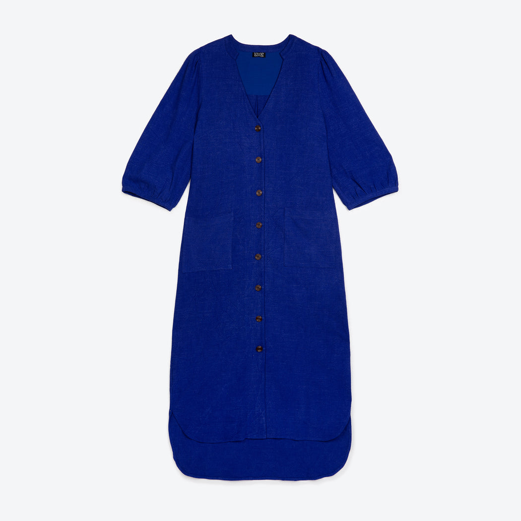 Lowie Linen Viscose Royal Blue Button Through Dress