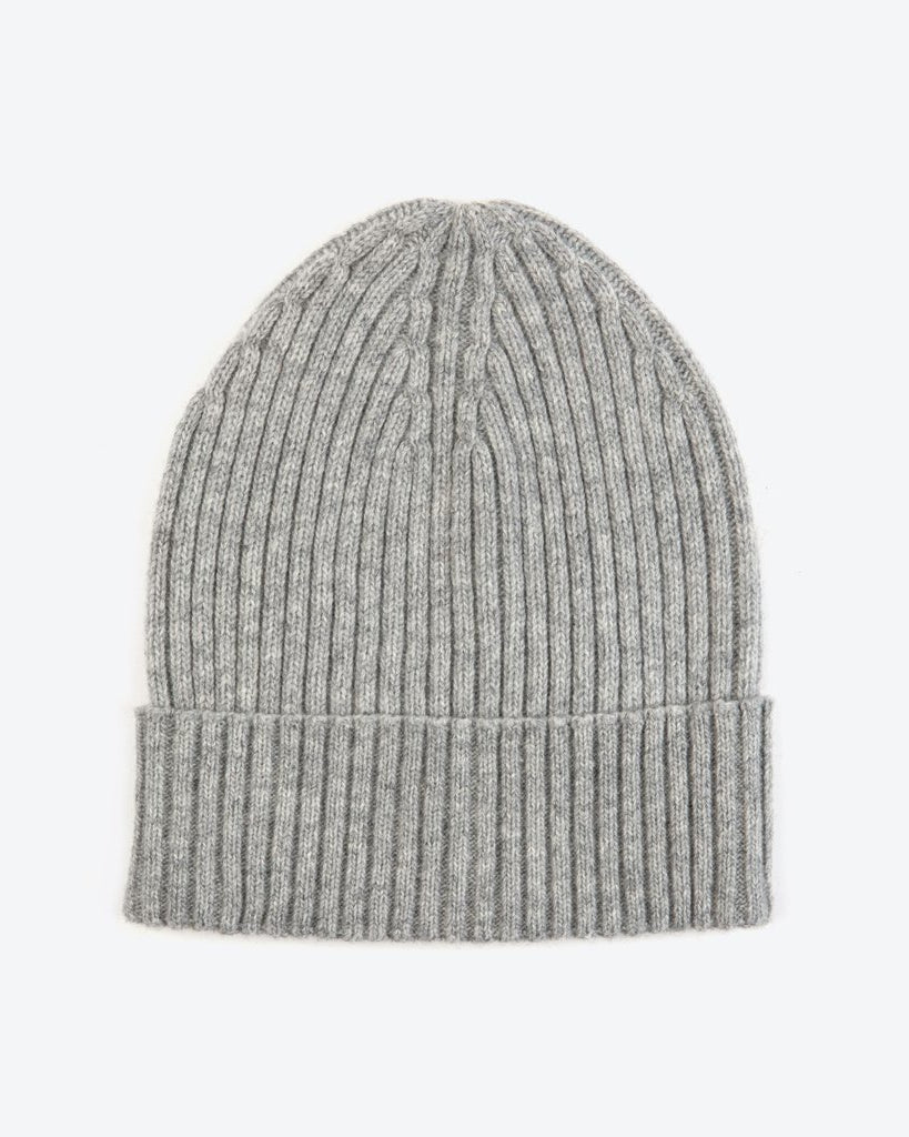 Miss Pompom Grey Wool-Ribbed Beanie