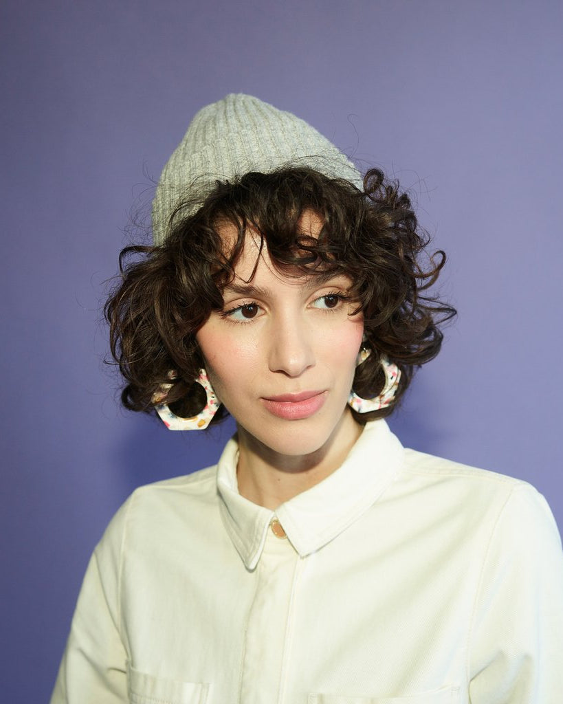 Miss Pompom Grey Wool-Ribbed Beanie