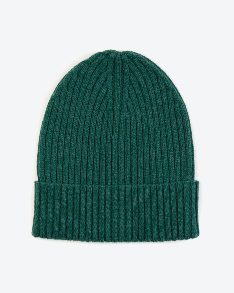 Miss Pompom Green Wool-Ribbed Beanie