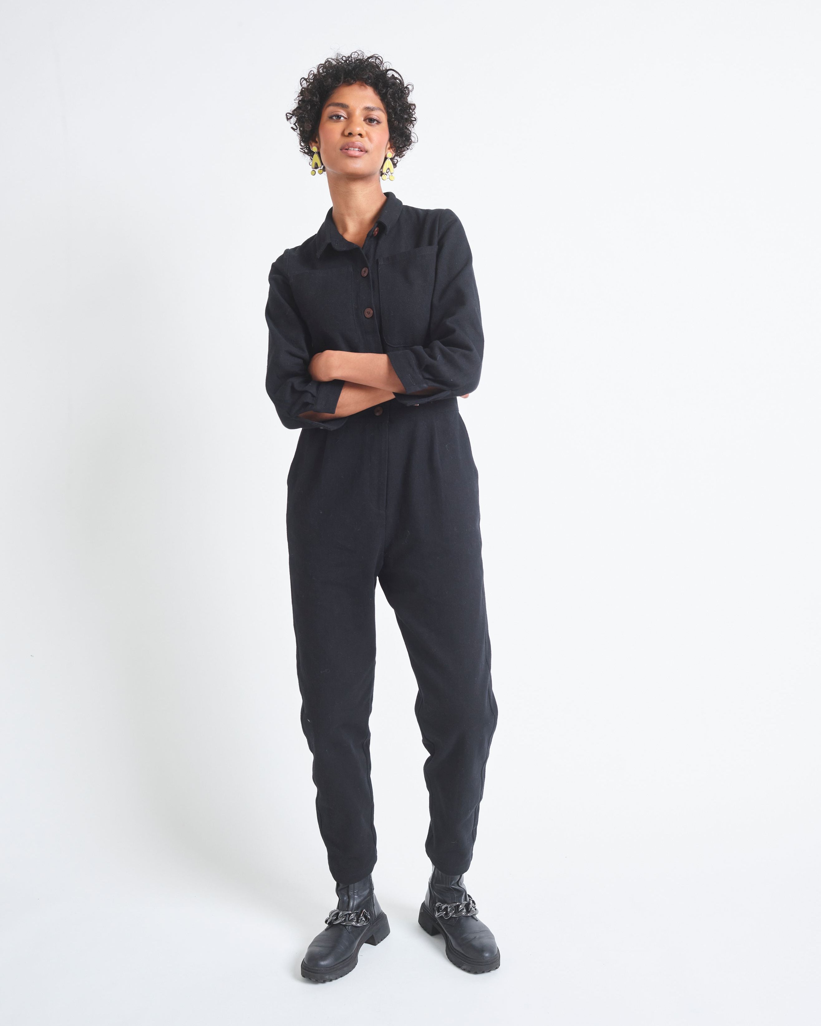 Lowie Black Cotton Drill Boilersuit