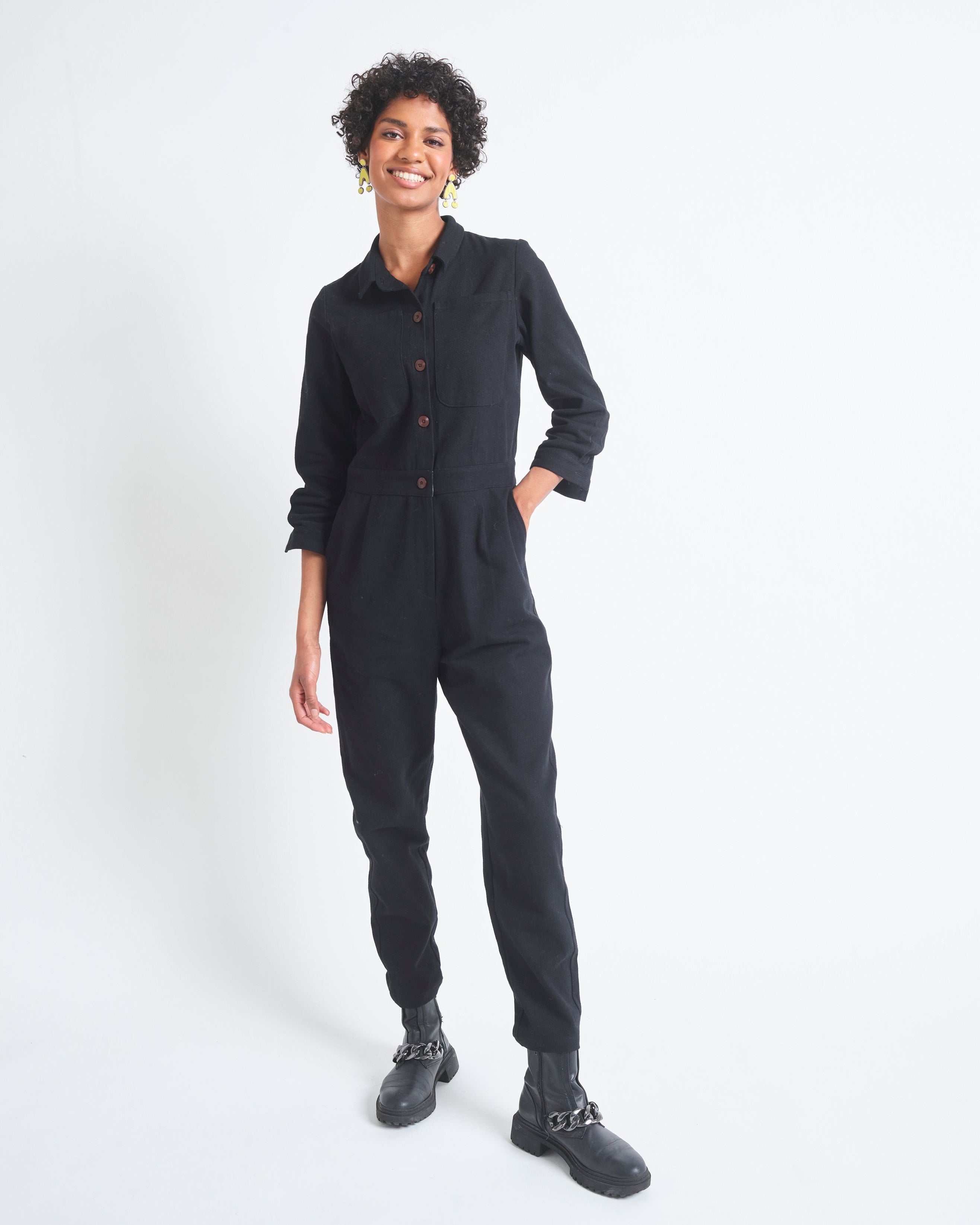 Lowie Black Cotton Drill Boilersuit