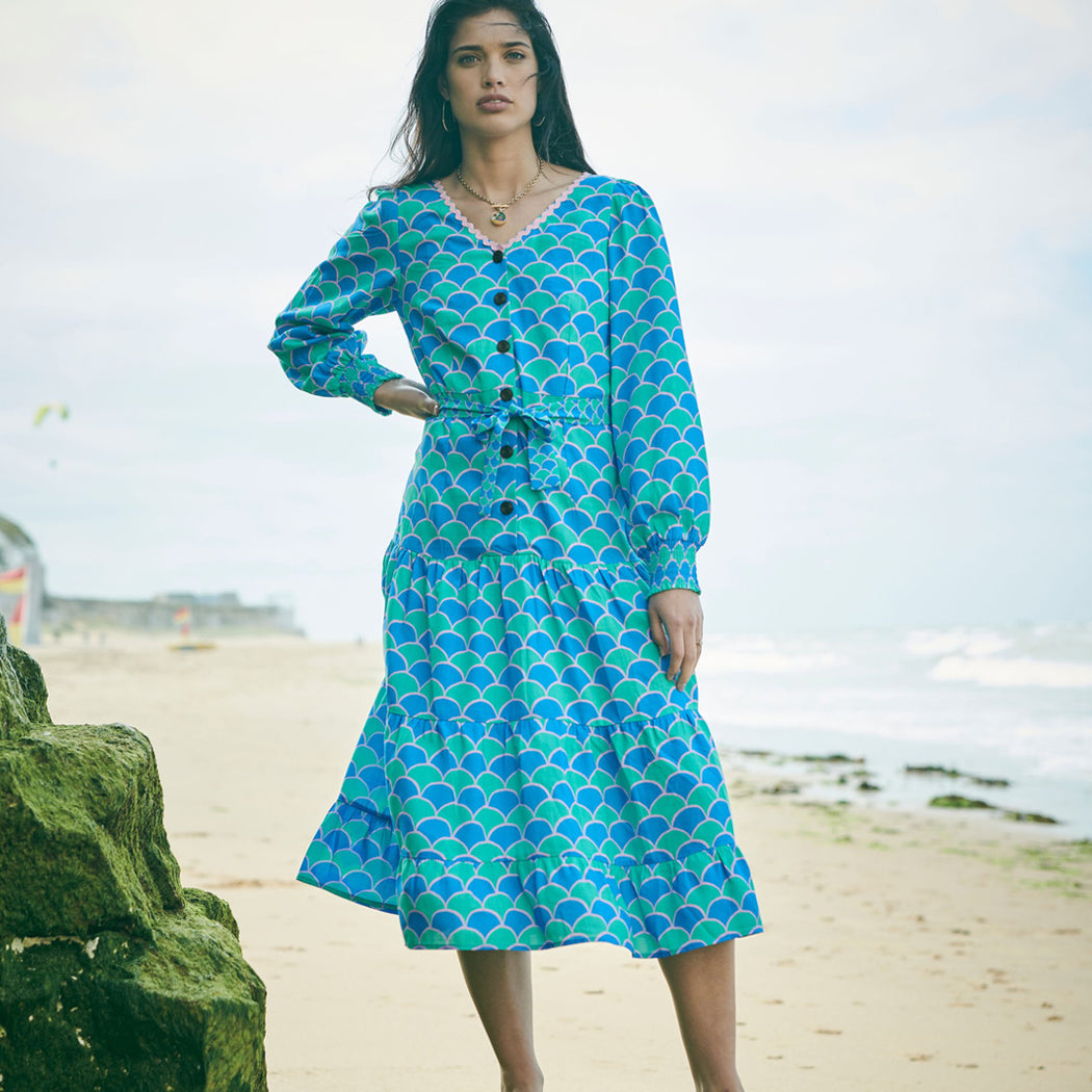Lowie Lyocell Scallop Print Midi Dress