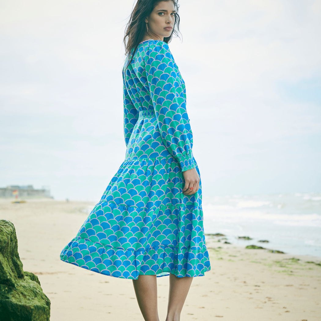 Lowie Lyocell Scallop Print Midi Dress