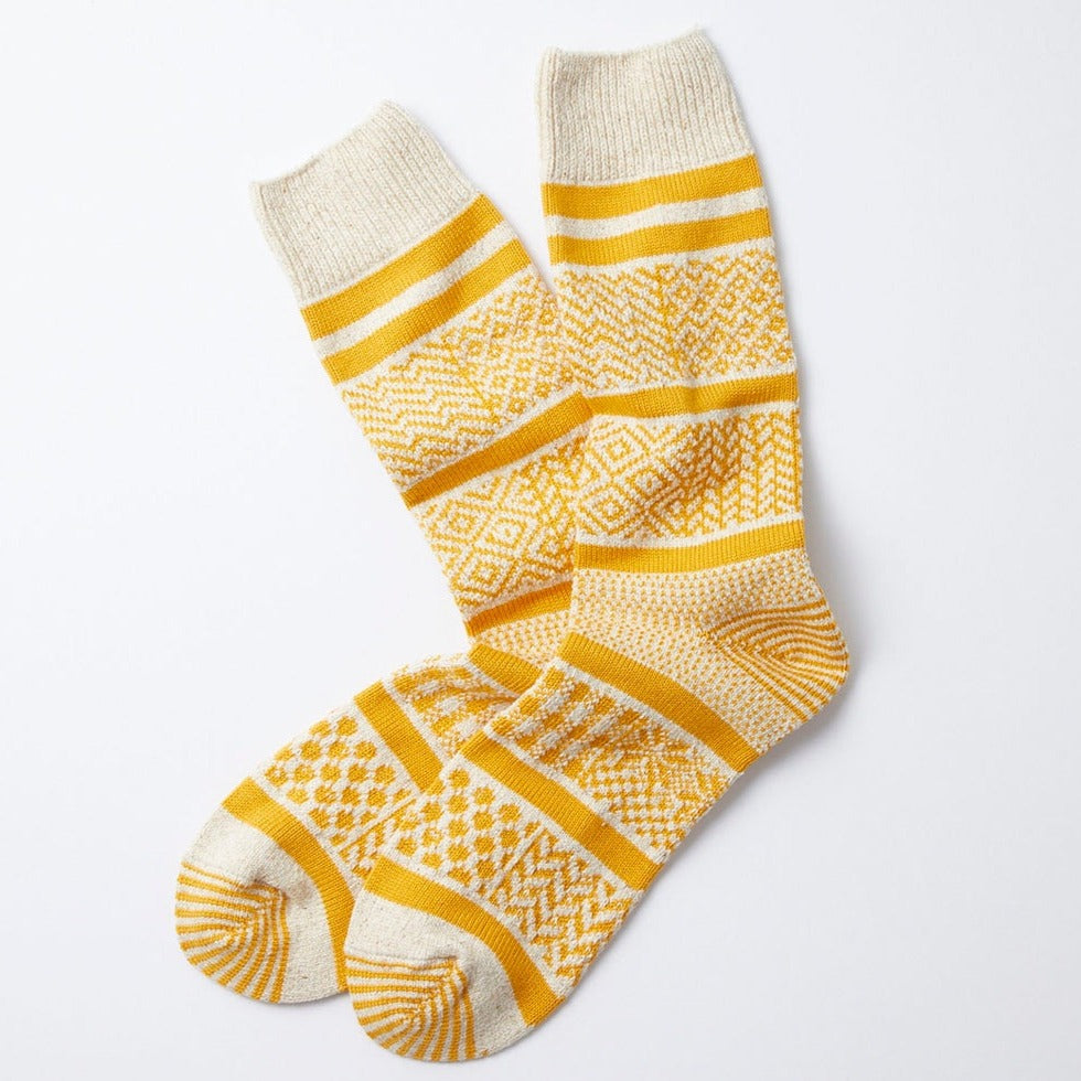 Rototo Multi Jacquard Ivory/Yellow Socks