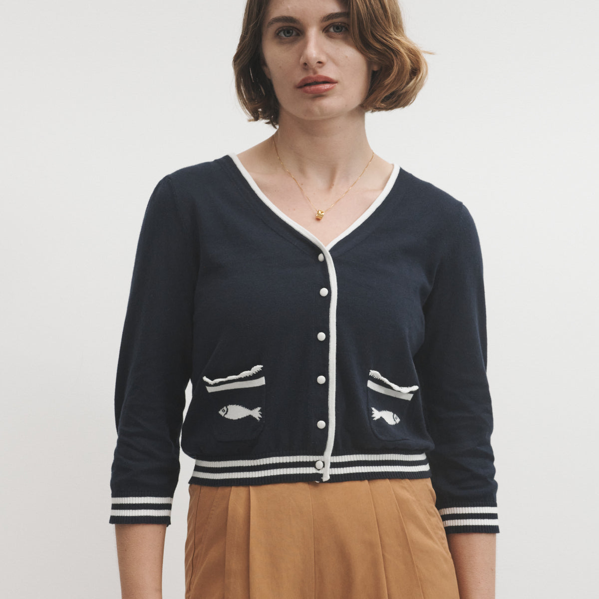 Lowie Navy Cotton Fish Cardigan