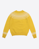 Yellow sweater with white pattern on a light gray background