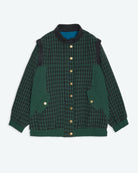 Green checkered jacket with gold buttons on a white background