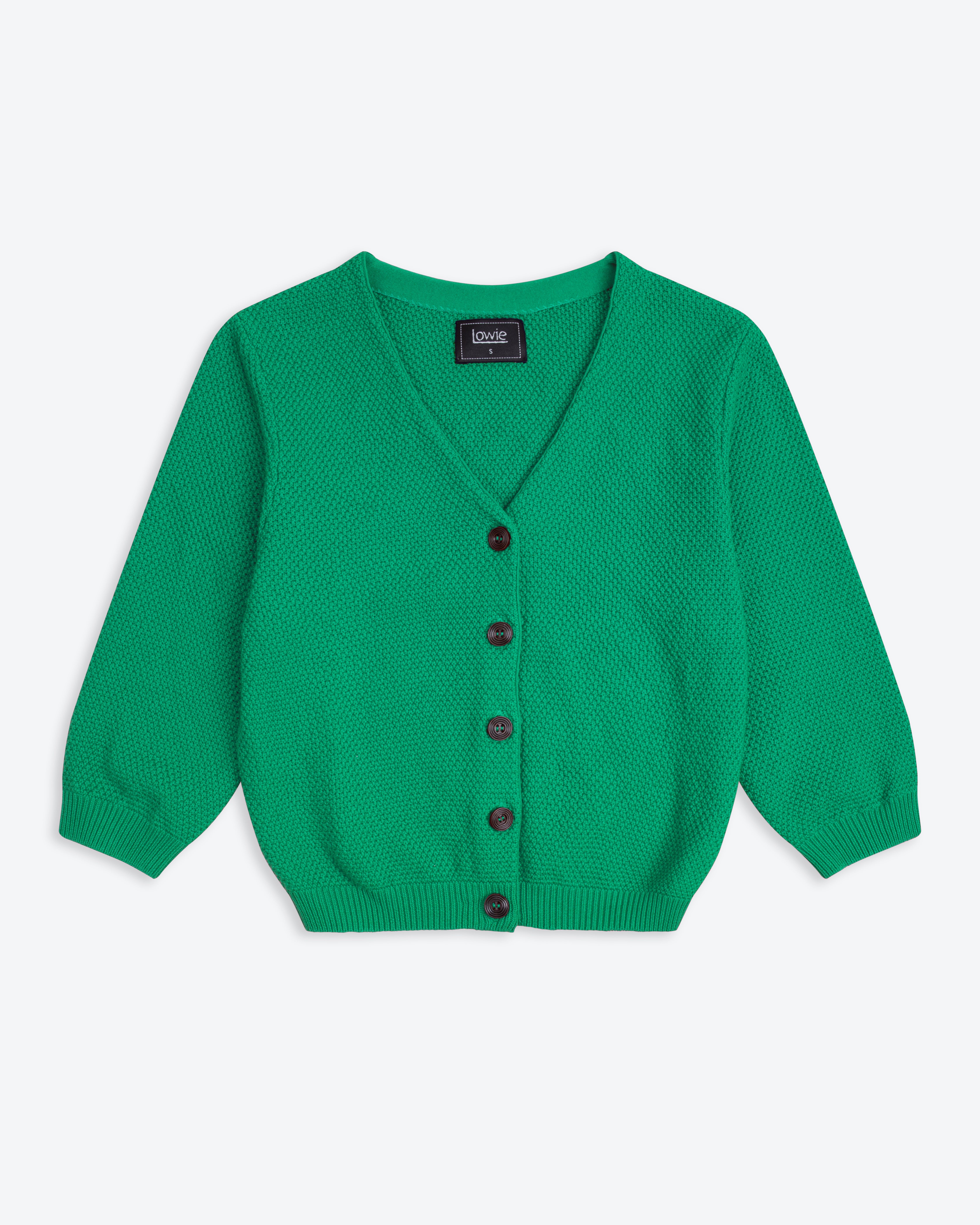 Lowie Green Cotton Waffle Knit Cardigan