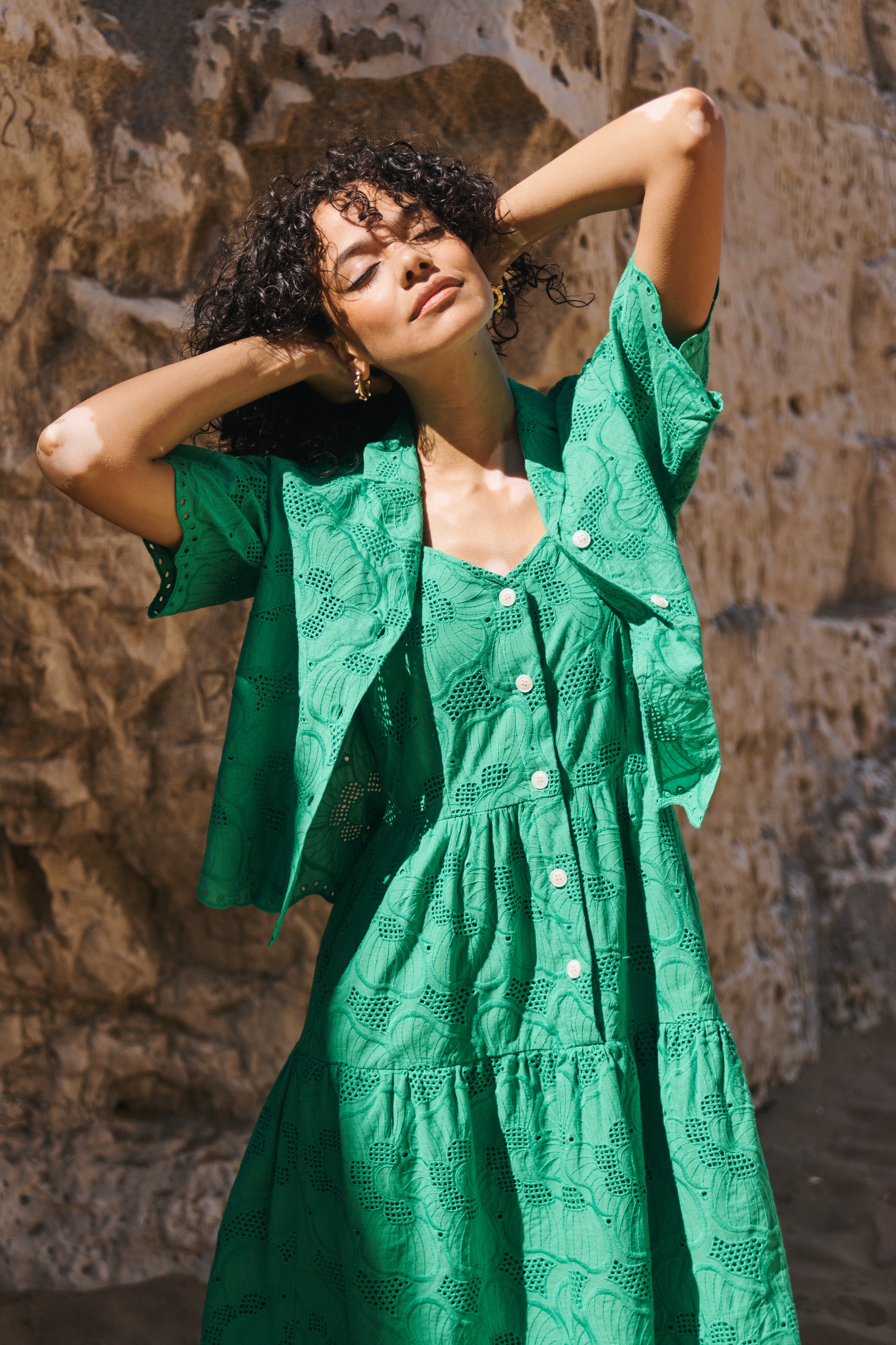 Lowie Green Broderie Josephine Dress