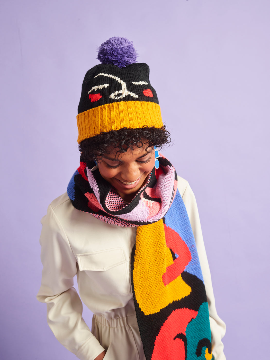 Miss Pompom Abstract Beanie