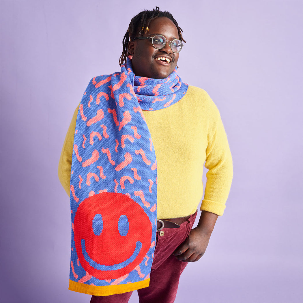 Miss Pompom Blue Smiley Scarf