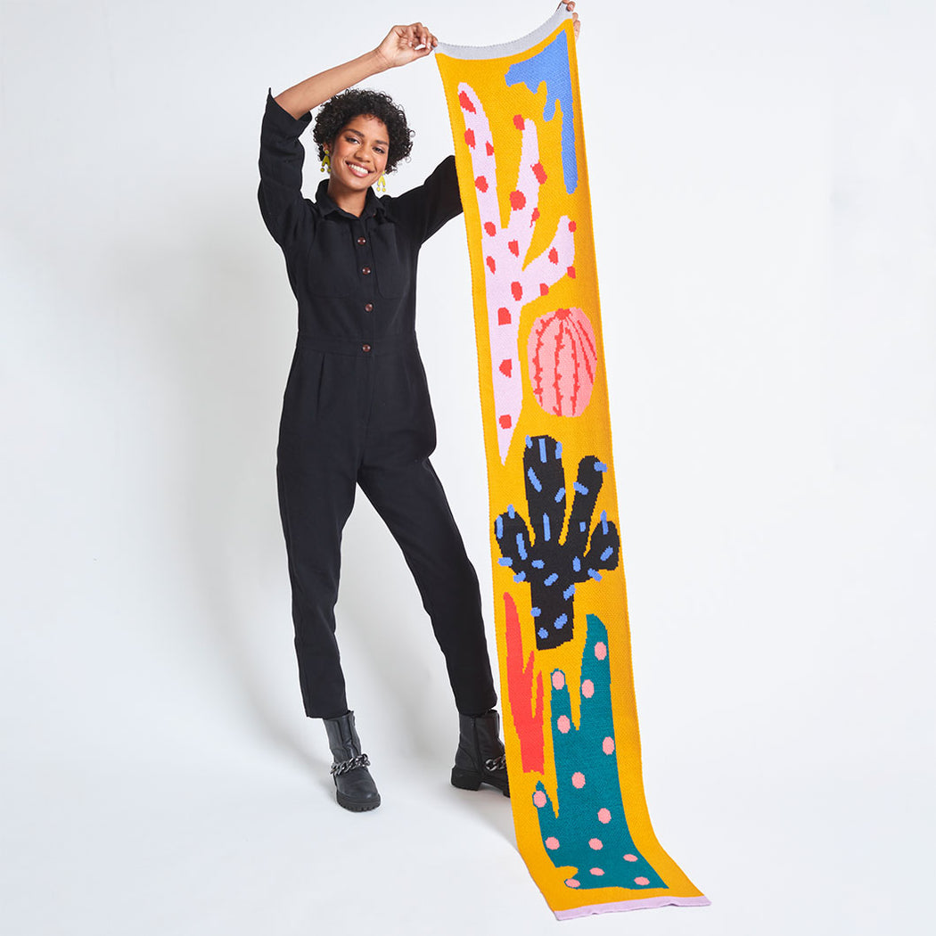Miss Pompom Yellow Cacti Scarf