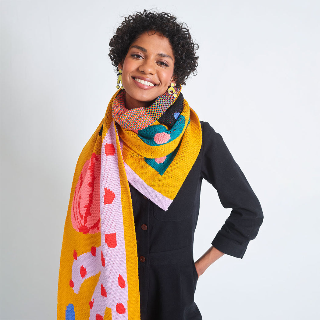 Miss Pompom Yellow Cacti Scarf