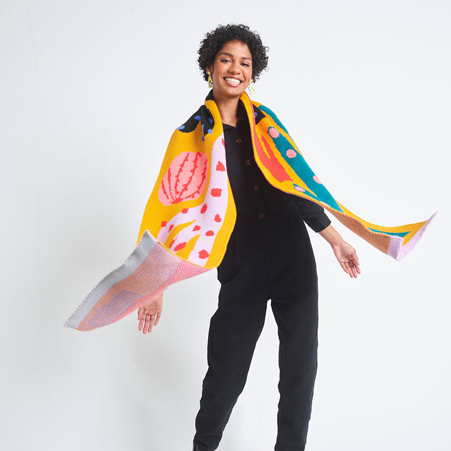Miss Pompom Yellow Cacti Scarf