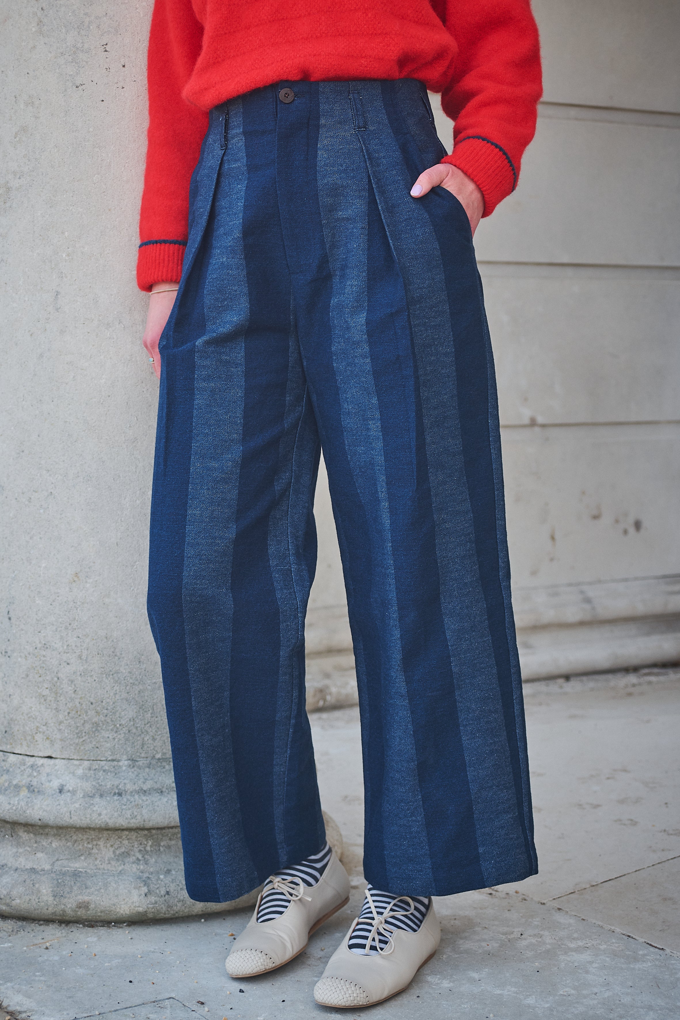 Lowie strip denim pleat trouser