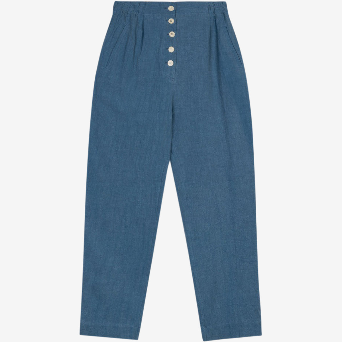Lowie Cotton Linen Washed Blue Trousers