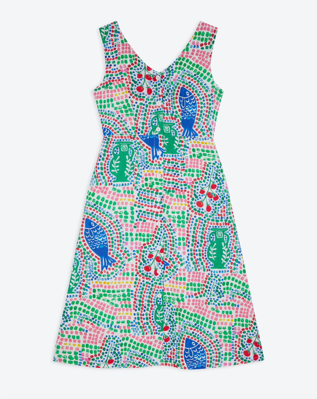 Colorful dress with fish pattern on a white background