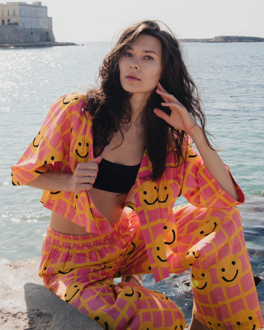 Miss Pompom Smiley Cropped Swing Jacket