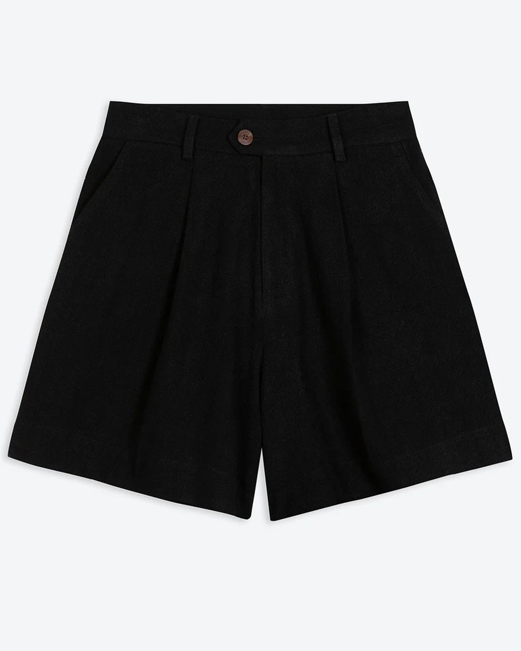 Lowie Linen Viscose Black Pleat Front Shorts