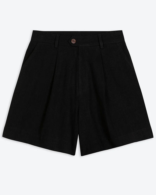 Lowie Linen Viscose Black Pleat Front Shorts