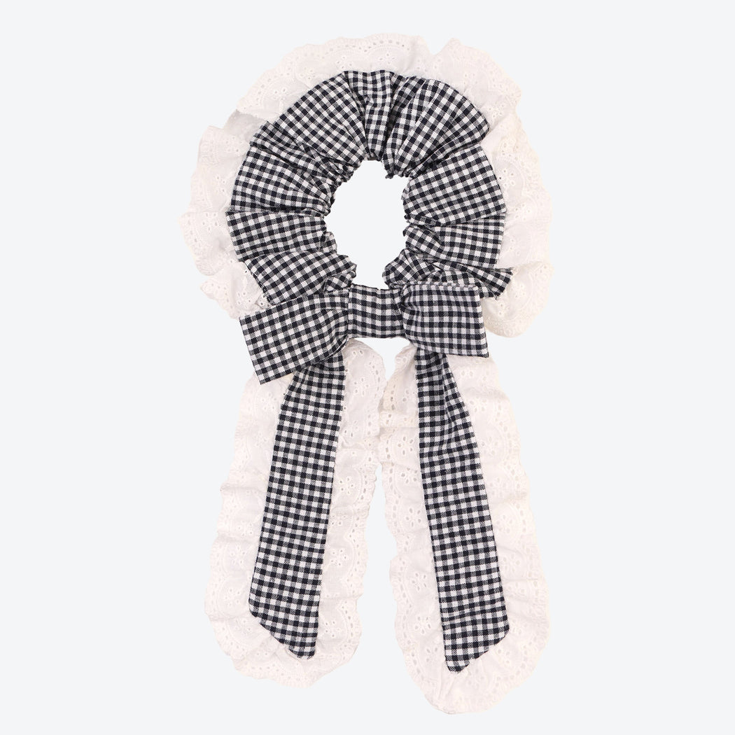 Meadows Navy Gingham Long Bow Scrunchie