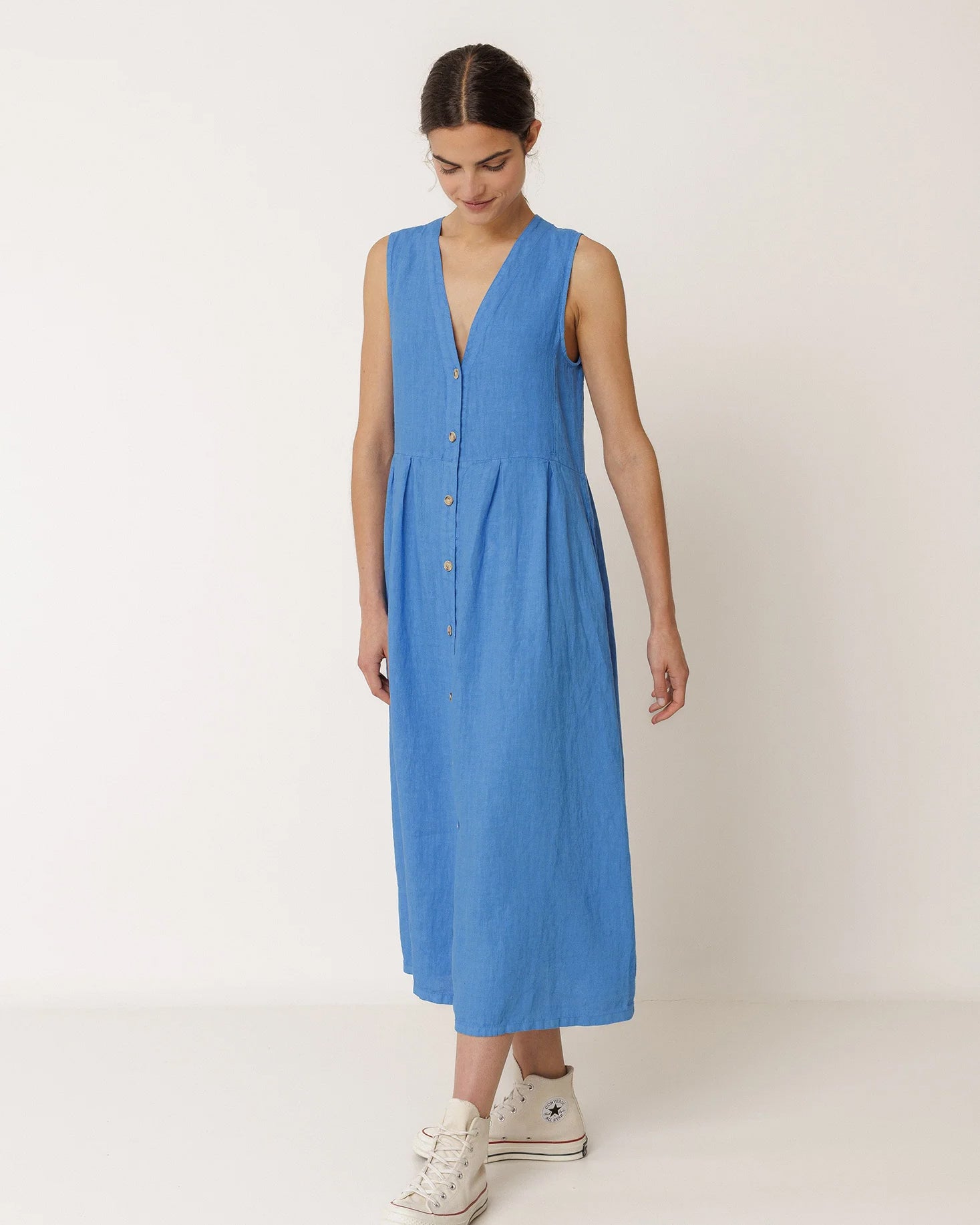 Indi & Cold Cobalt Linen Sleeveless Dress – Lowie