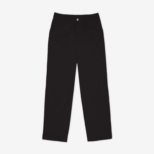 Lowie Black Cotton Drill Flat Front Trouser